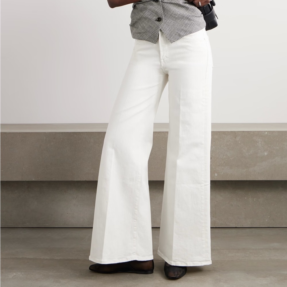 Mother Twister Skimp Wide Flared Leg White Jeans